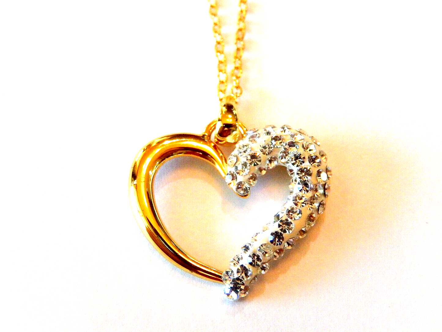 Gold Vermeil 925  Crystal Rhinestones Heart Pendant w18 Vermeil Chain
