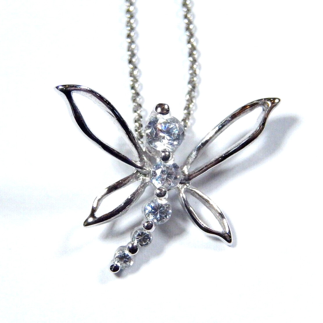 NEW Sterling Silver Dragonfly CZ Pendant w 18 Sterling Chain