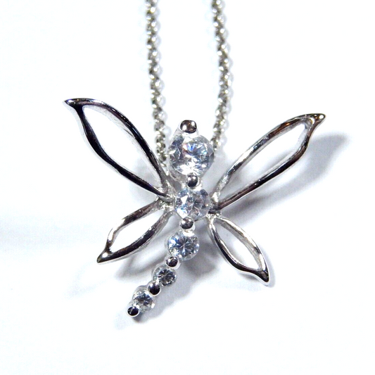 NEW Sterling Silver Dragonfly CZ Pendant w 18 Sterling Chain