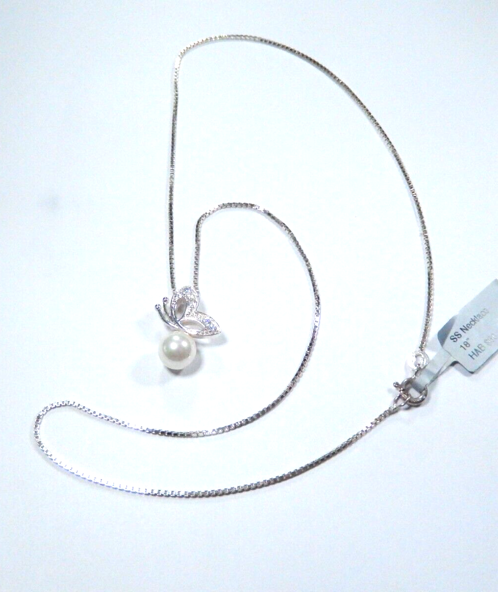 *VINTAGE* Sterling Silver Pearl And CZ Pendant  With 18" Sterling Silver Chain