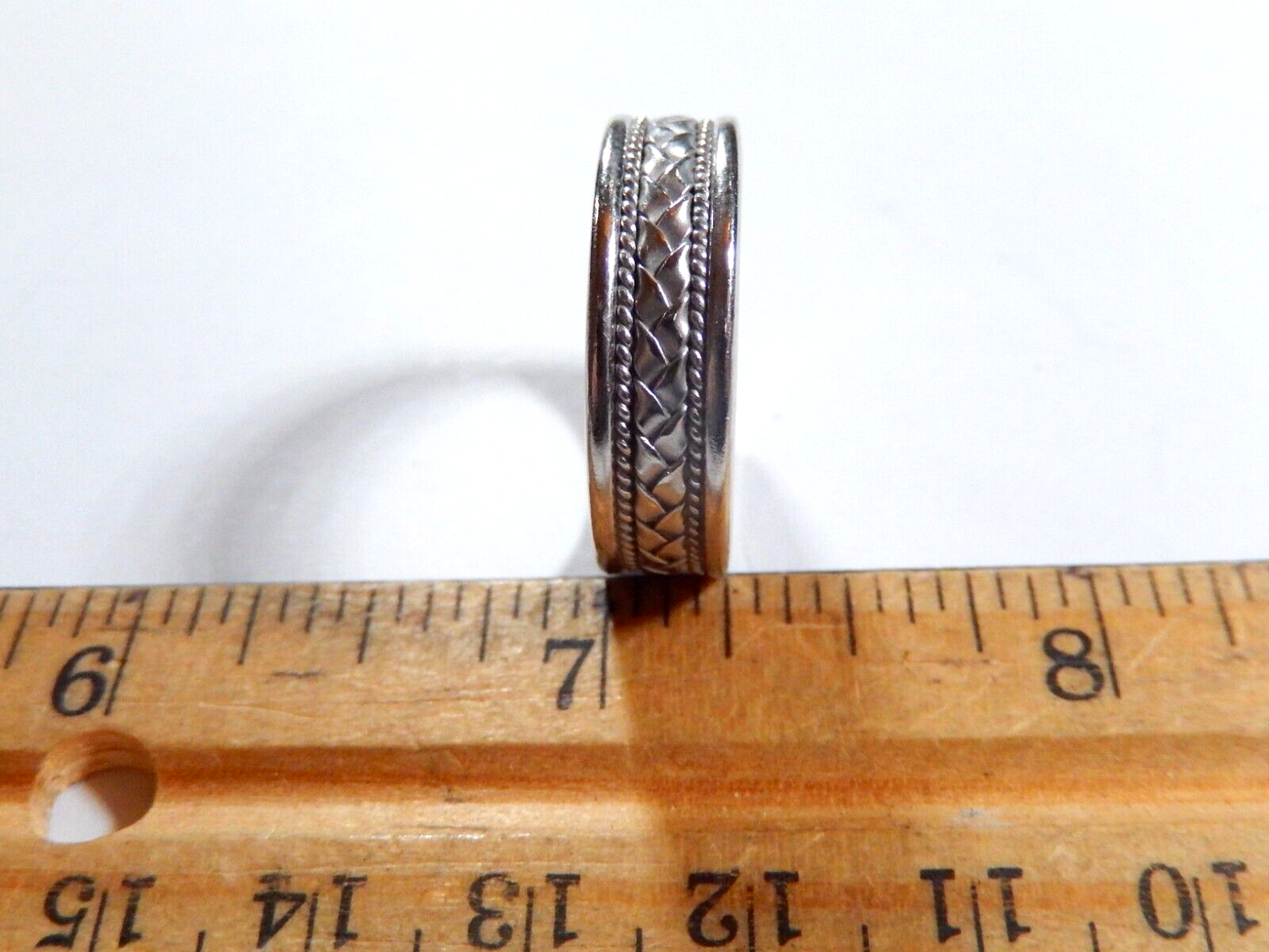 Braided Wedding Band Stamped 14K White Gold 7MM Brushed Unisex Ring Size 11