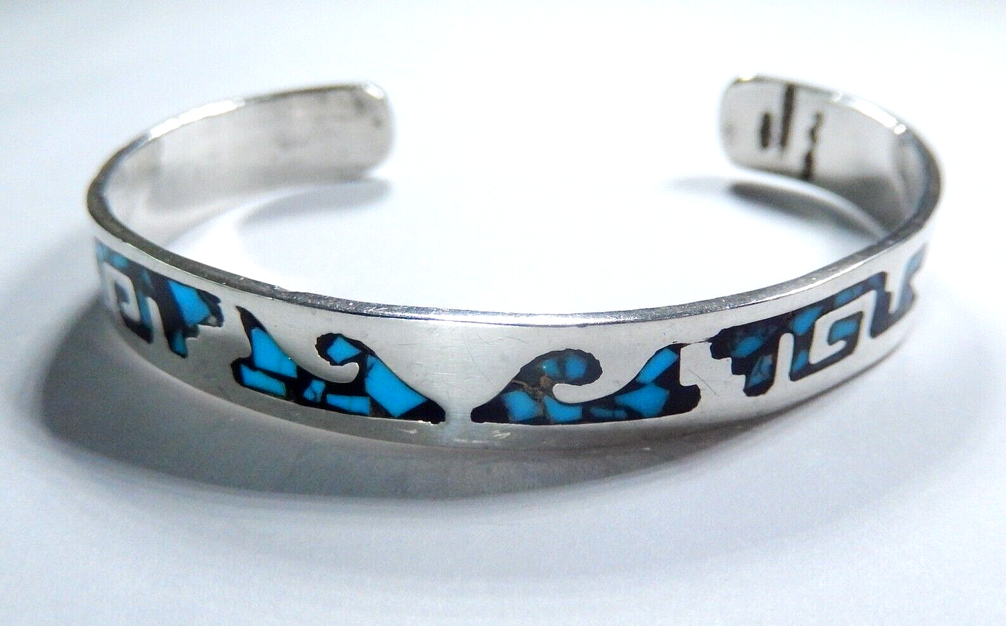 *VINTAGE* TAXCO Sterling Silver and Turquoise INLAY Cuff Bracelet 21.4 GMS