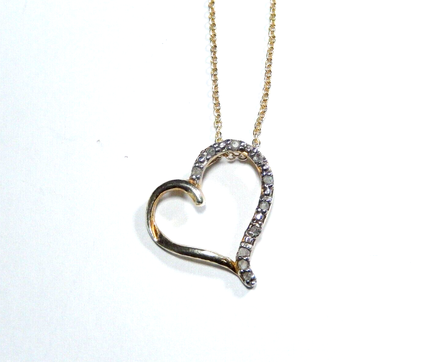 Vintage  Gold Vermeil 925 Diamond Open Heart Pendant w18 Vermeil Chain