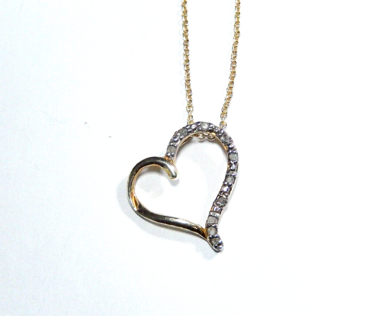 Vintage  Gold Vermeil 925 Diamond Open Heart Pendant w18 Vermeil Chain
