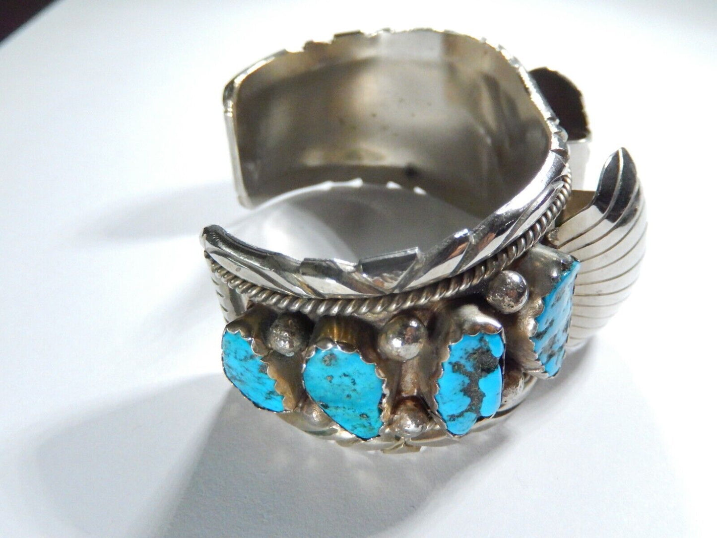 VTG Mens Native American Navajo Sterling Silver Turquoise Watch Cuff Bracelet