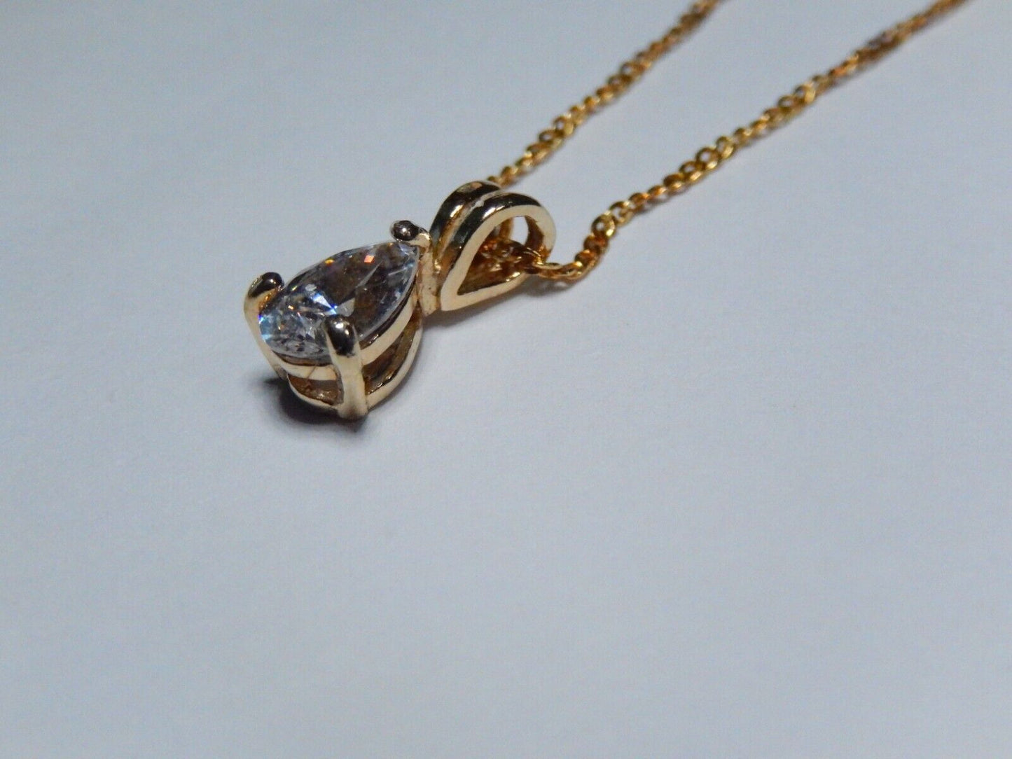 Gold Vermeil 75CT Pear Shape Solitaire Cubic Zirconia Pendant with 18 chain