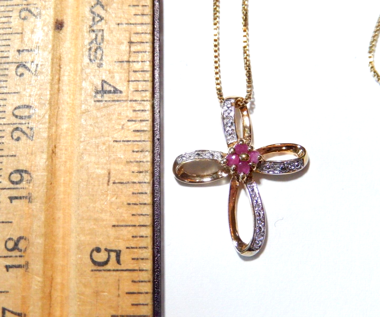 NWT Gold Vermeil 925 Ruby  Diamond Cross Pendant  18 Vermeil Chain