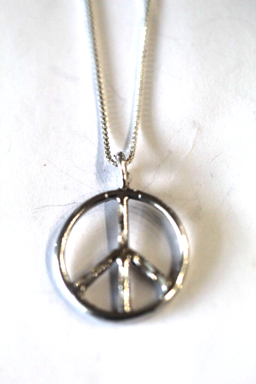 *VINTAGE*  Sterling Silver 1" Peace Sign Pendant w/18" BoxNecklace 925