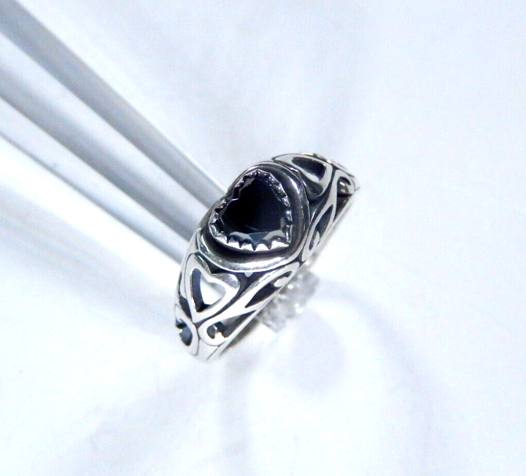 VTG WM CO WHEELER SOUTHWESTERN Hematite Sterling Silver 925 Heart RING SZ 7.75