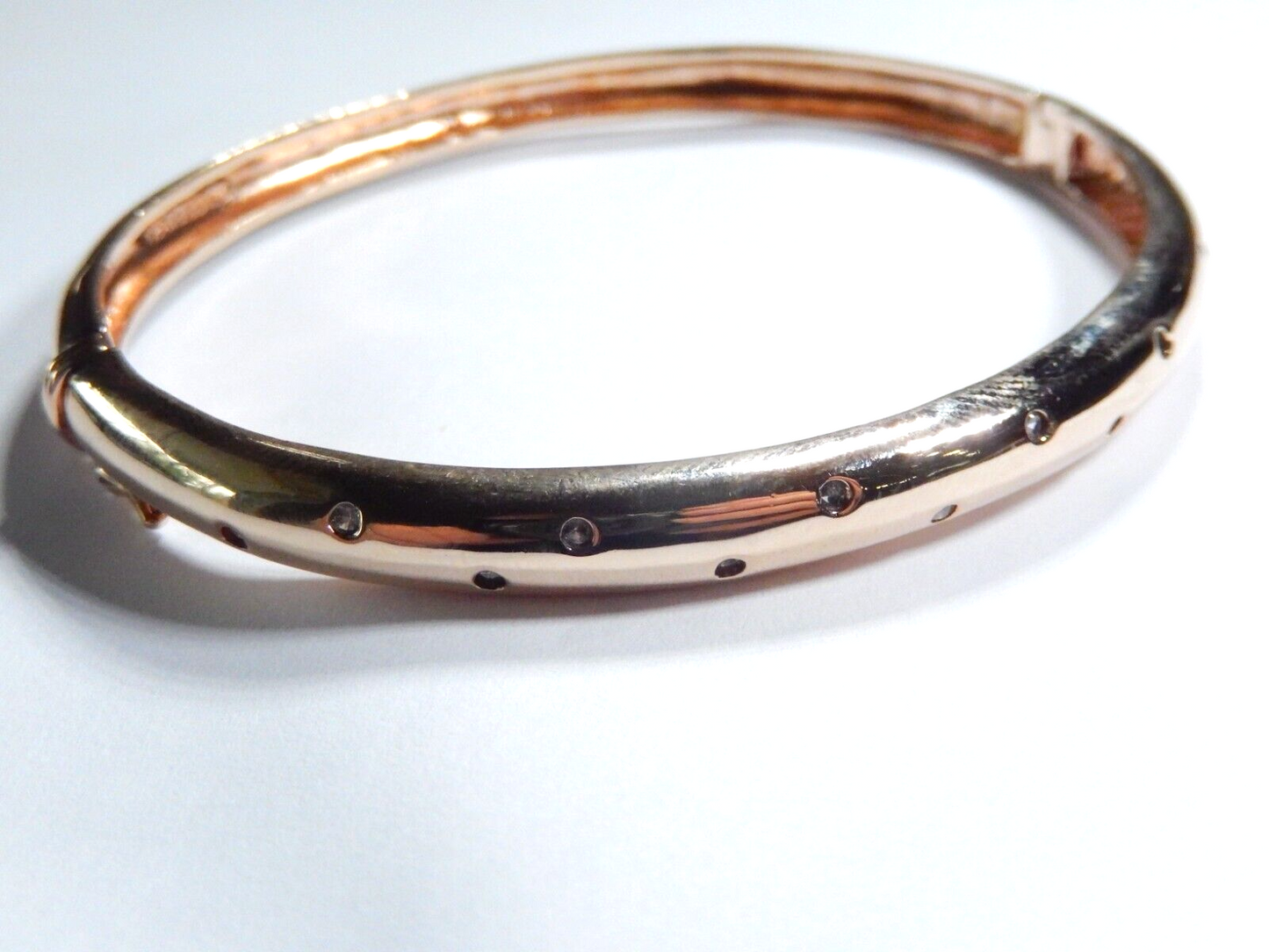ROSE GOLD VERMEIL~CZ~HINGED .925 BANGLE BRACELET