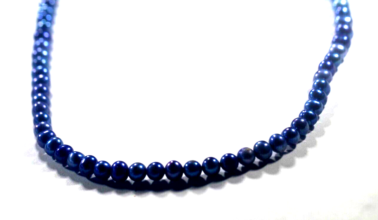 *NWT* 6 mm Blue Freshwater Cultured Pearl Necklace Dyed w/ Sterling Silver Clasp