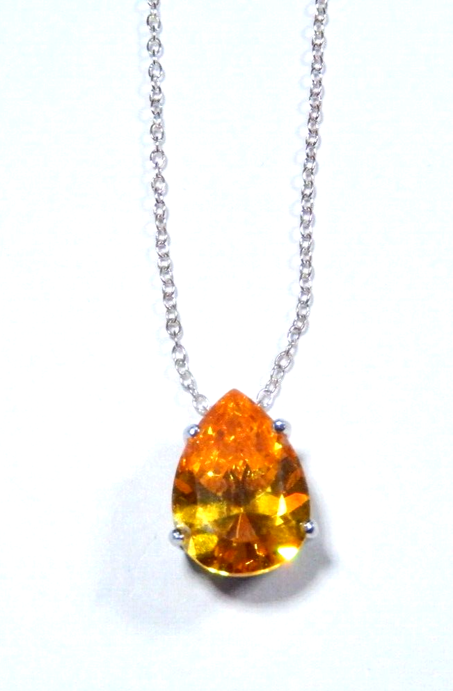 Sterling Silver 60 CT PEAR CITRINE Solitaire Pendant w18 Sterling Chain