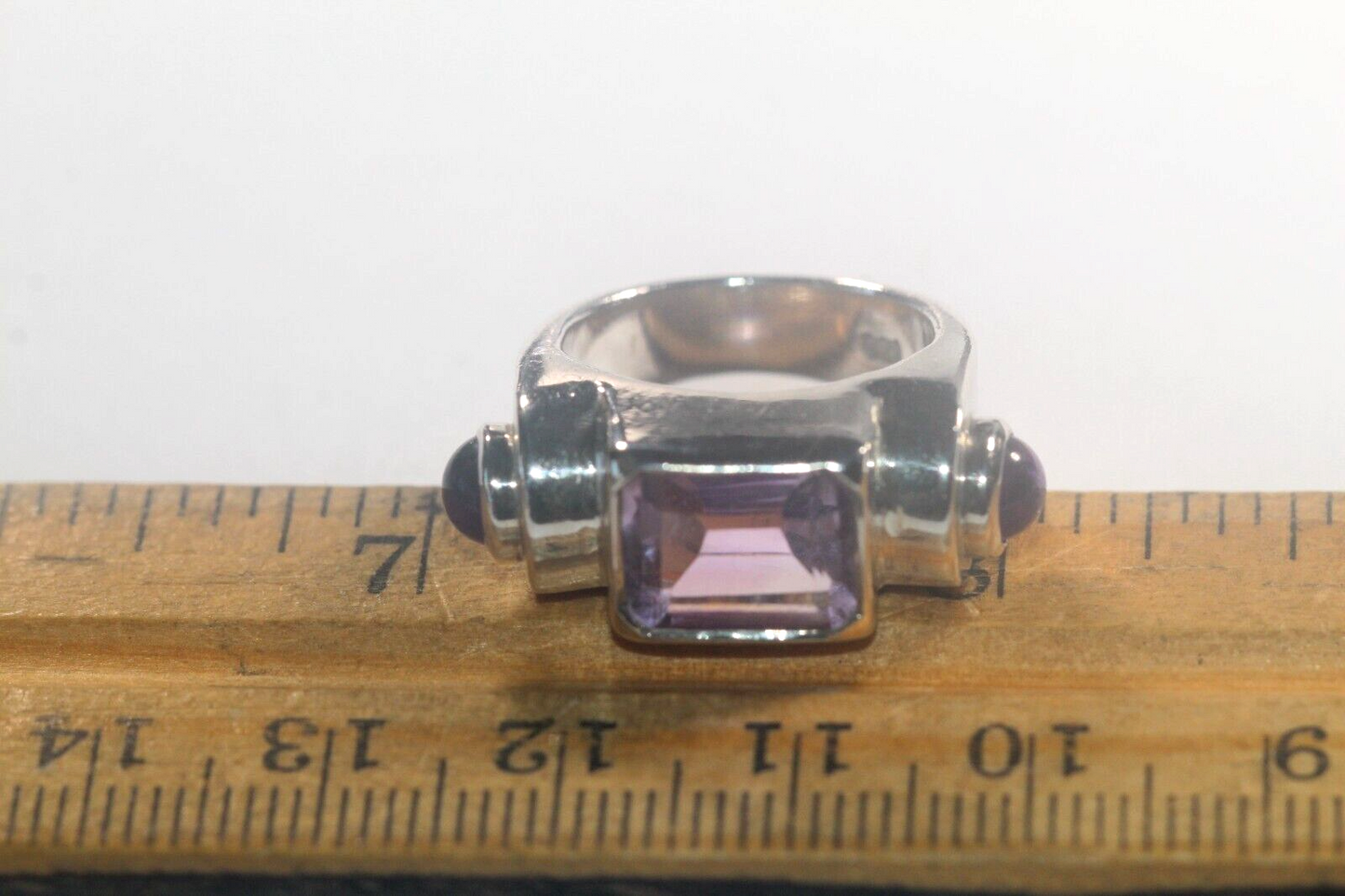 *VINTAGE* Sterling Silver Mid Century Modern Amethyst Gemstone Ring Size 5