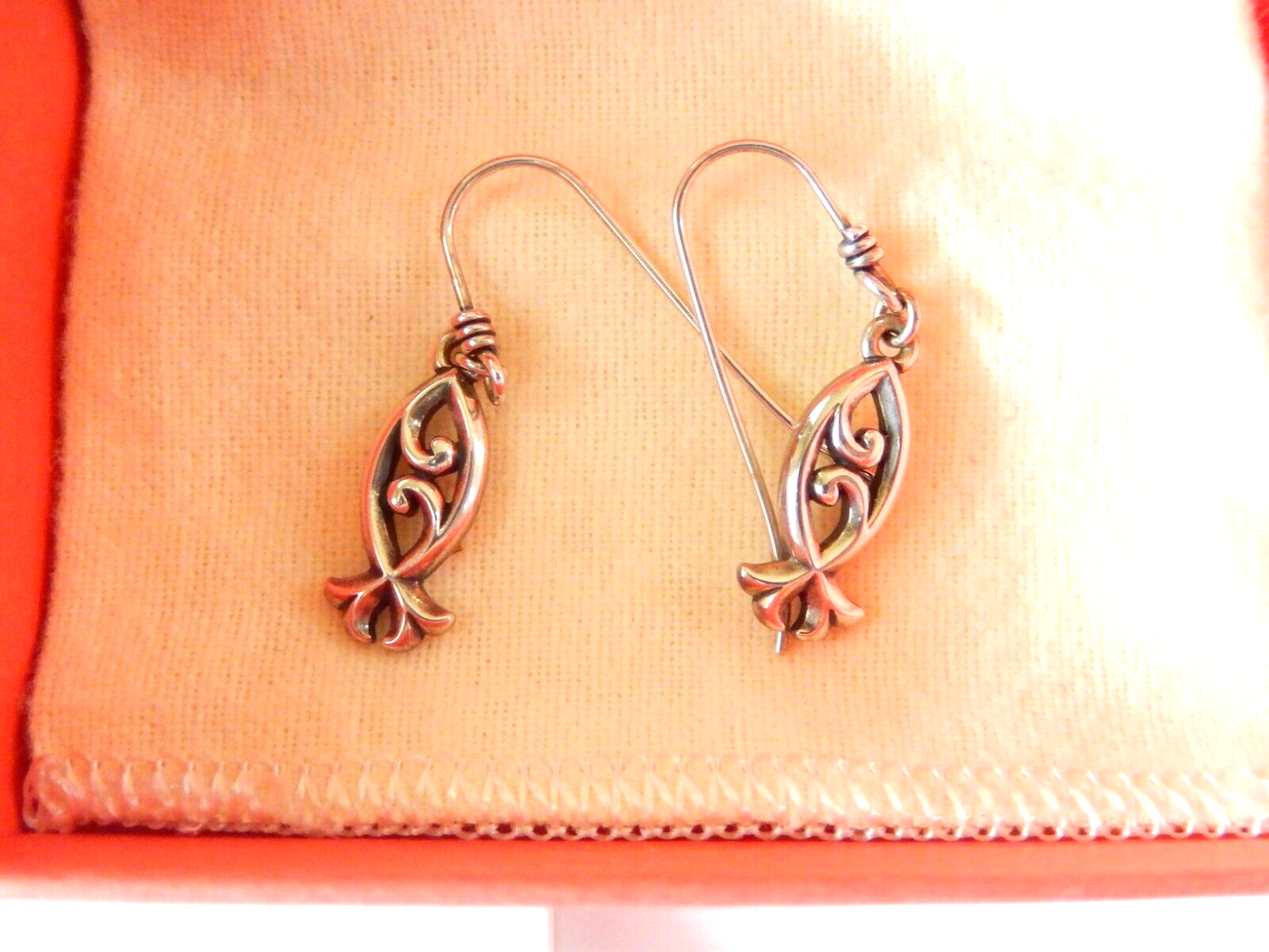 James Avery Retired Sterling Silver Scroll Ichthus Fish Dangle Hook Earrings