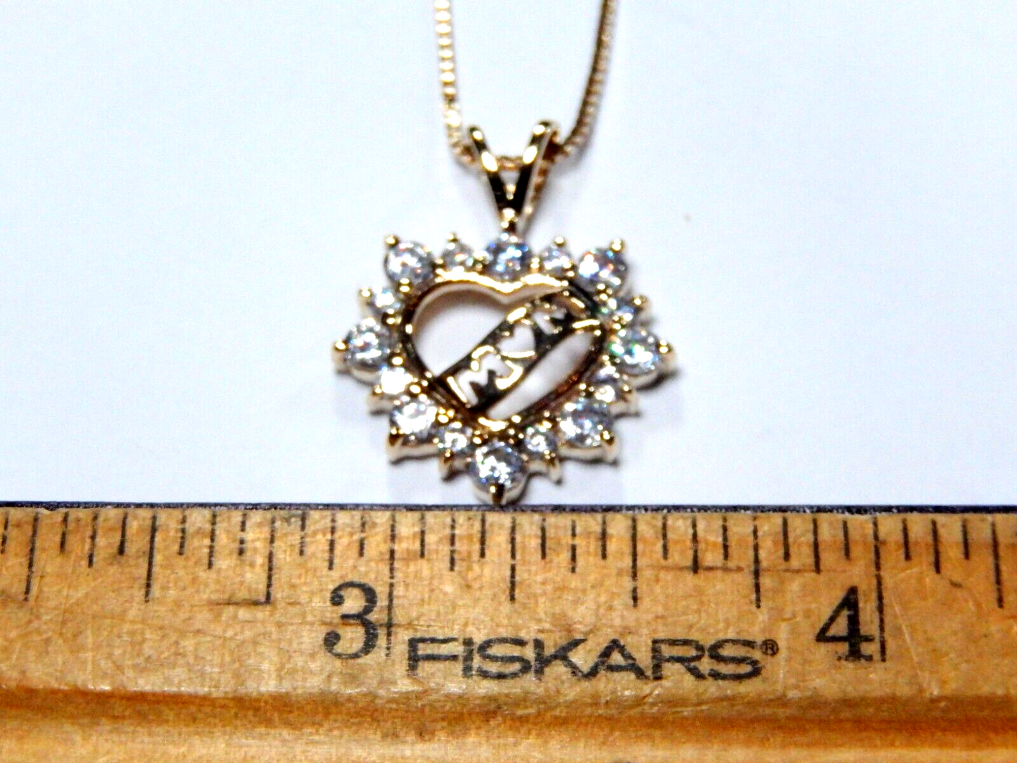 Ross Simons Gold .925 Vermeil & CZ MOM Heart Pendant & 18" Vermeil Chain
