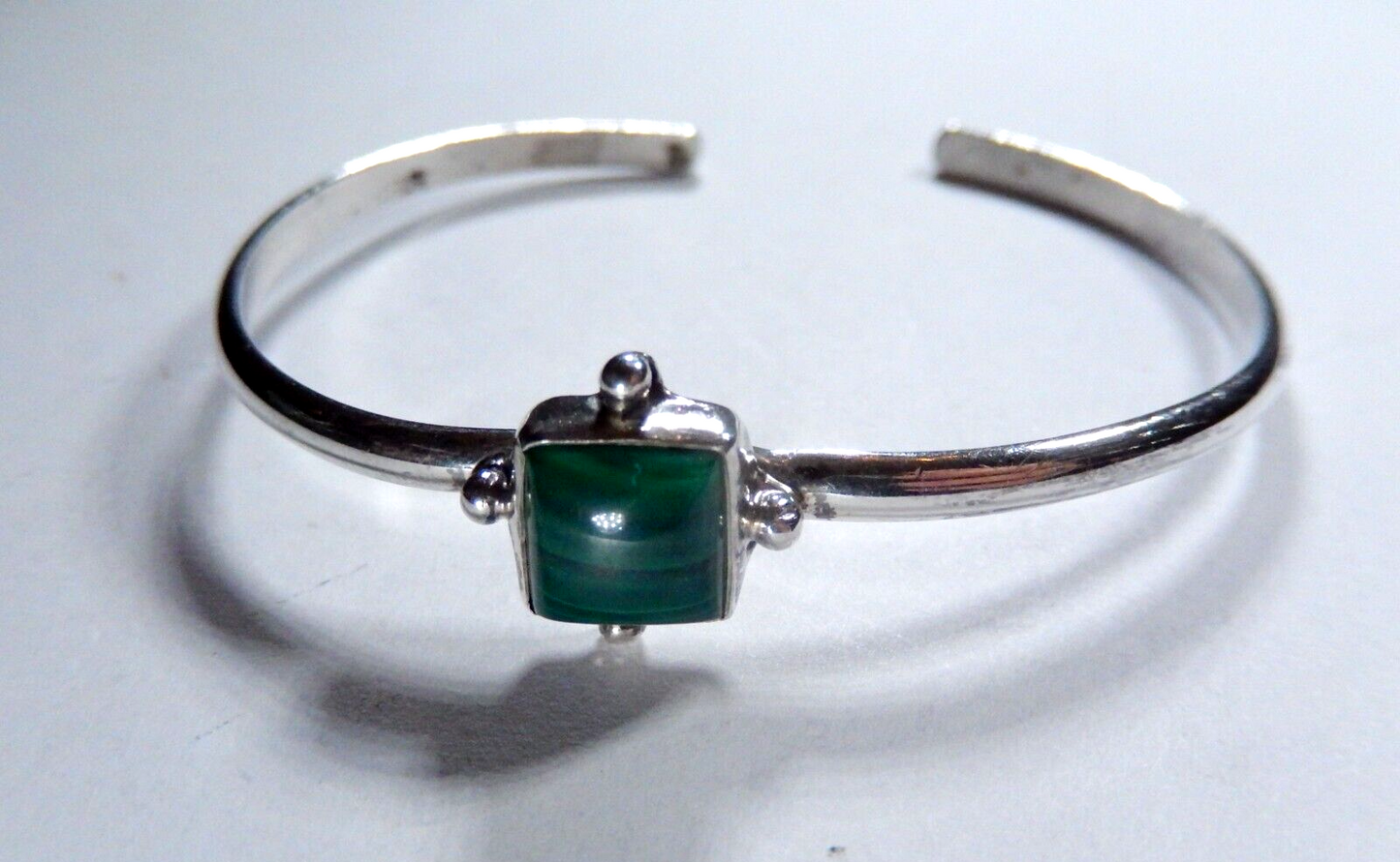 Sterling Silver Cuff Malachite Small Cuff "LW" Artist Navajo Native American