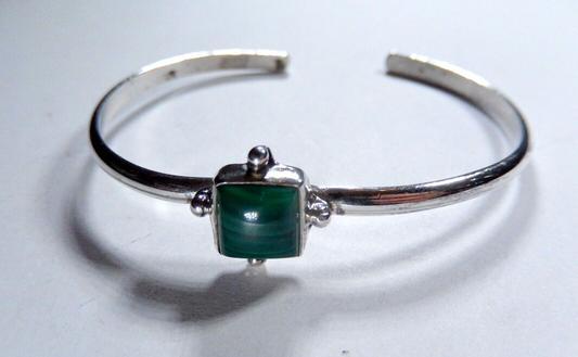 Sterling Silver Cuff Malachite Small Cuff "LW" Artist Navajo Native American