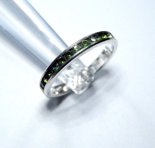 *VINTAGE*  3mm Sterling Silver Lab Emerald Eternity Band Ring Size 8.5