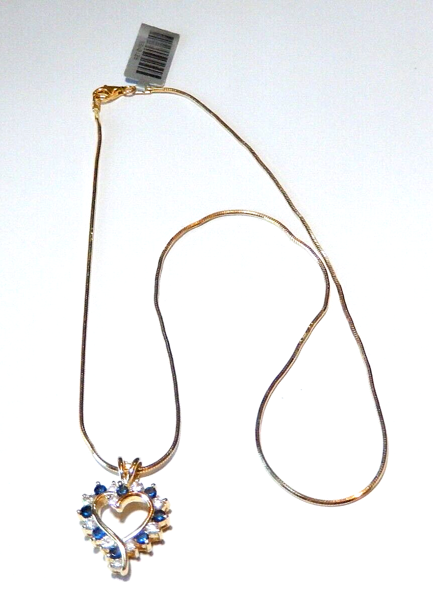 NEW Gold Vermeil 925 Sapphires CZ Heart Pendant w18 Vermeil Chain