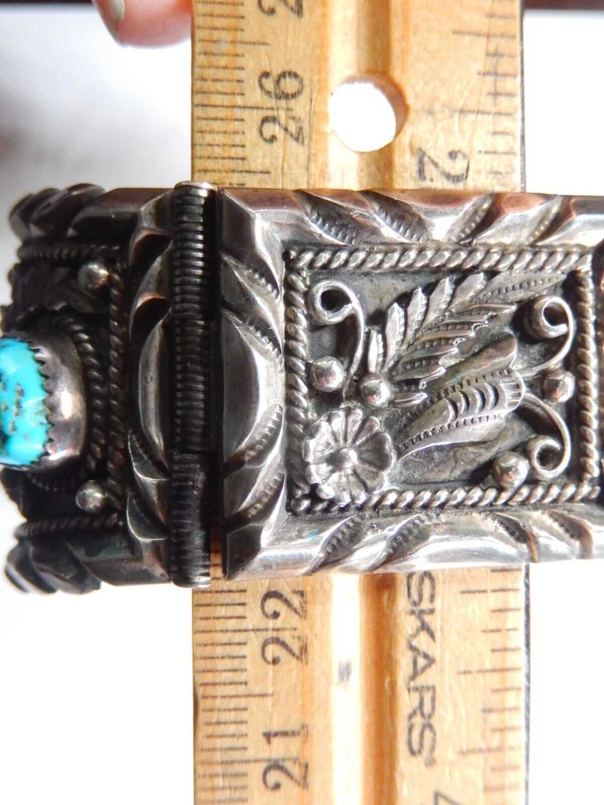 *VINTAGE* Navajo B. Nez Sterling Silver Turquoise Watch Bracelet  116.4 grams