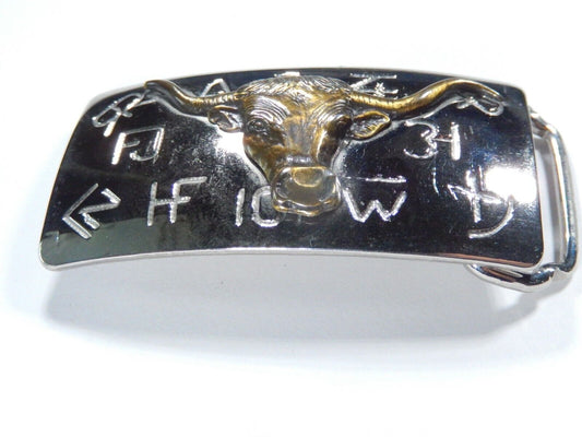*VINTAGE* Texas Longhorn Steer Head Cattle Branding Symbols Chambers Belt Buckle