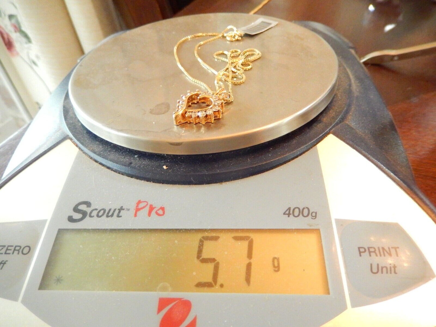 NWT 100CT Gold Vermeil Open Heart Cubic Zirconia Pendant w 18 Vermeil Chain