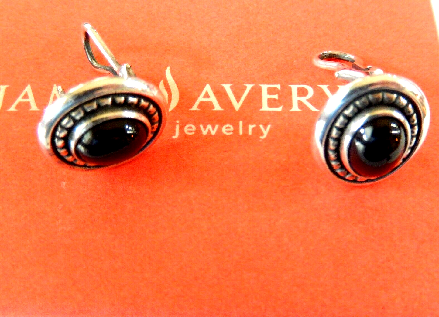 RETIRED JAMES AVERY Sterling Silver Black Onyx Oval Omega Back Earrings