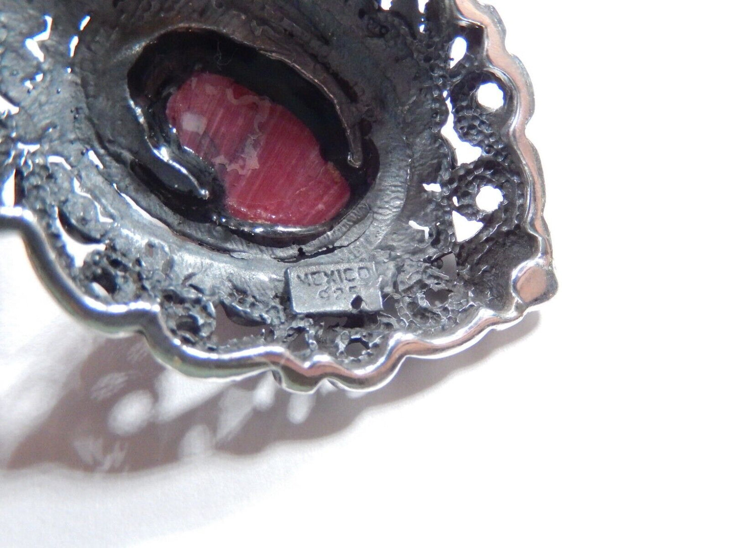 VINTAGE MEXICO - Large Red Jasper Sterling Silver Filigree Pendant w/Large Bail