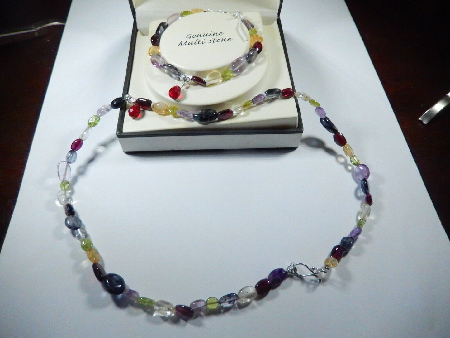 Genuine Multi Stone Sterling Silver Necklace & Bracelet Set ~ NEW in Box