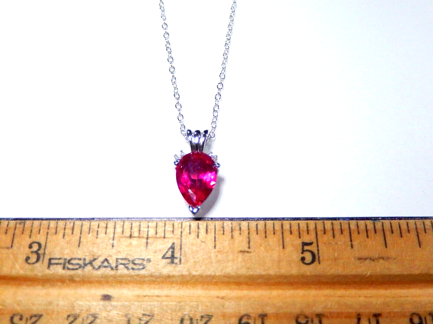 Sterling Silver 3.00 CT Pear Shaped Lab Red Ruby & CZ Pendant w/18" Ster. Chain