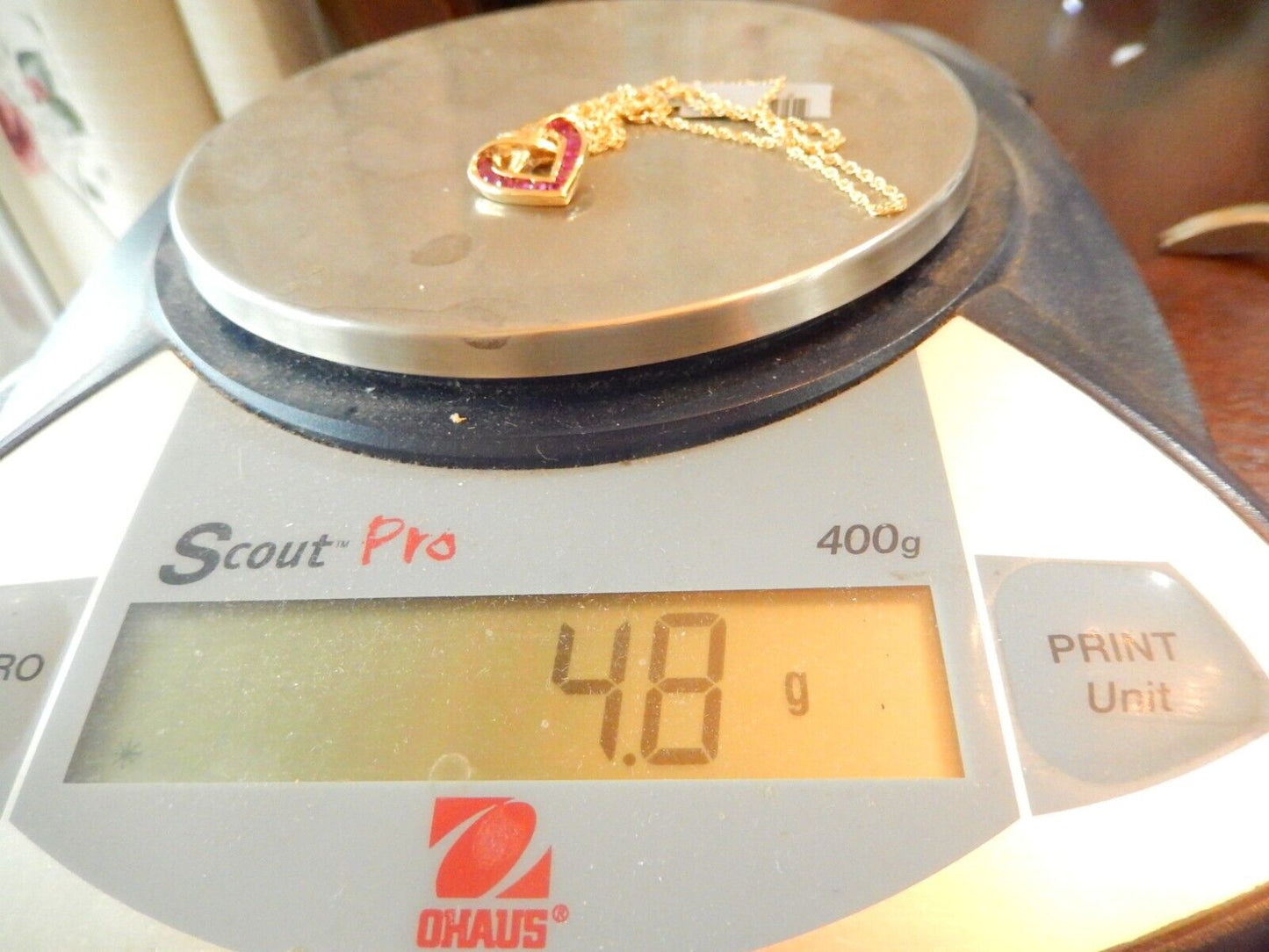 NWT  Gold Vermeil 925 Natural Ruby Heart Pendant w18 Gold Vermeil Chain
