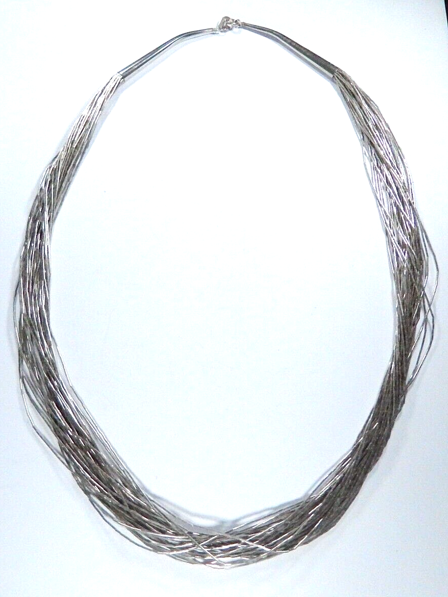 VINTAGE~NATIVE AMERICAN LIQUID STERLING 925 NECKLACE~25 Strand~34 GRAMS~24" LONG