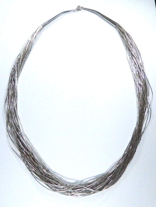 VINTAGE~NATIVE AMERICAN LIQUID STERLING 925 NECKLACE~25 Strand~34 GRAMS~24" LONG