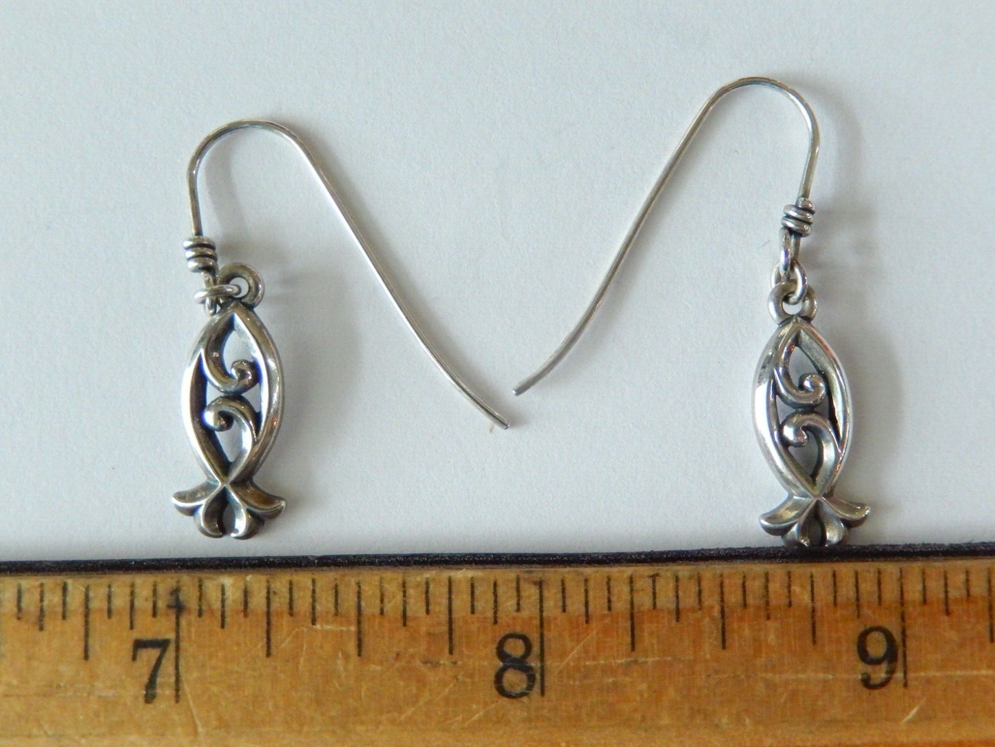 James Avery Retired Sterling Silver Scroll Ichthus Fish Dangle Hook Earrings