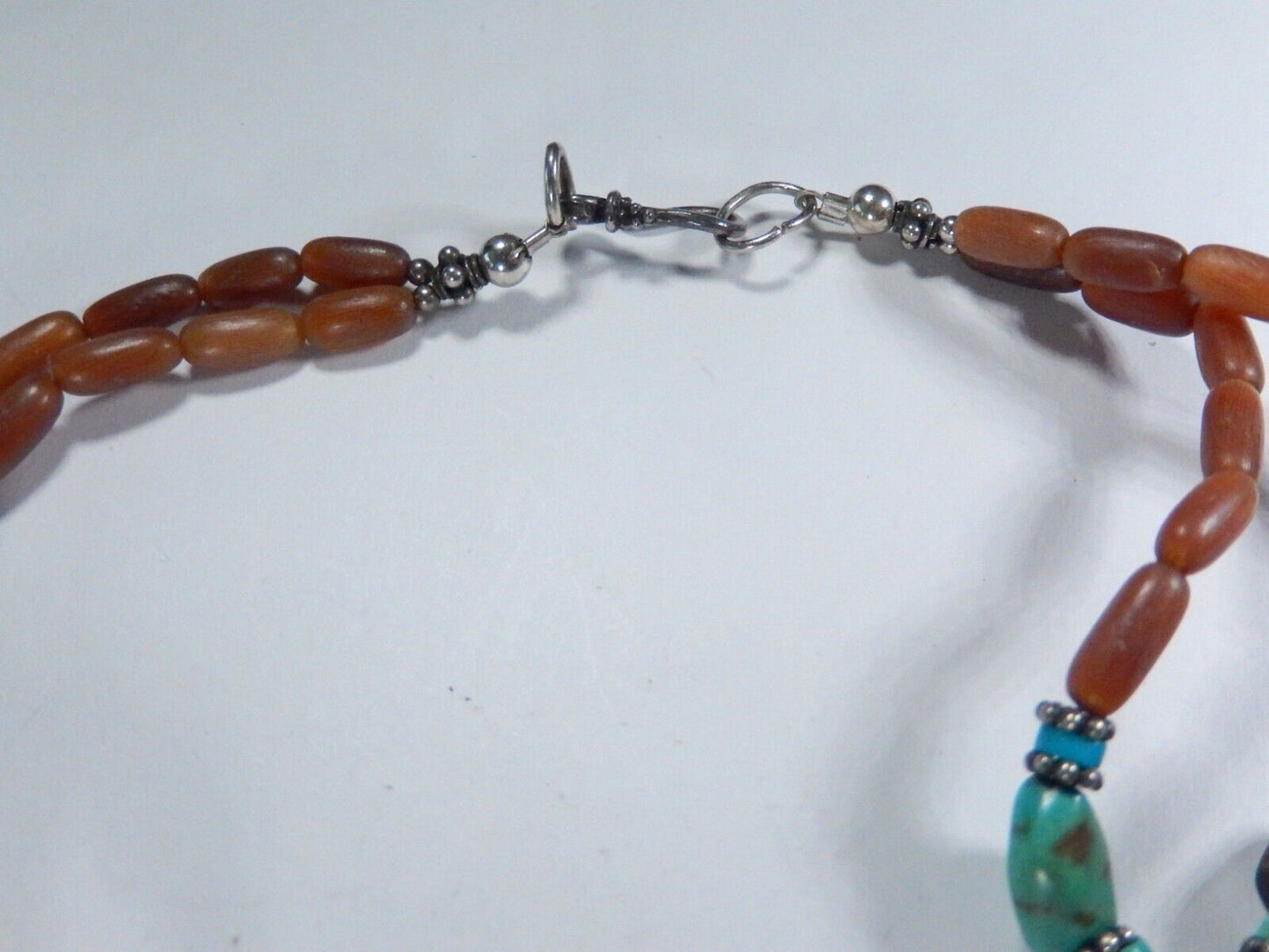 VINTAGE* Southwest Sterling Silver Turquoise Cross Pendant & Beaded 17"Necklace
