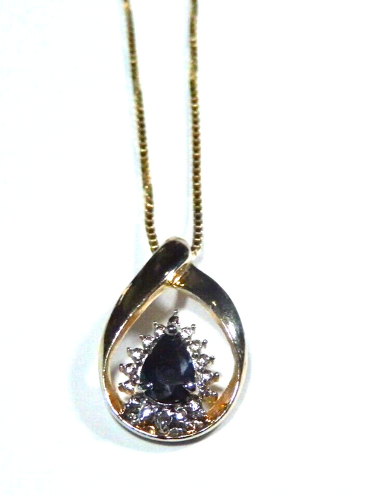 Ross Simons 925 Gold Vermeil Sapphire  Diamond Teardrop Pendant w18 Chain