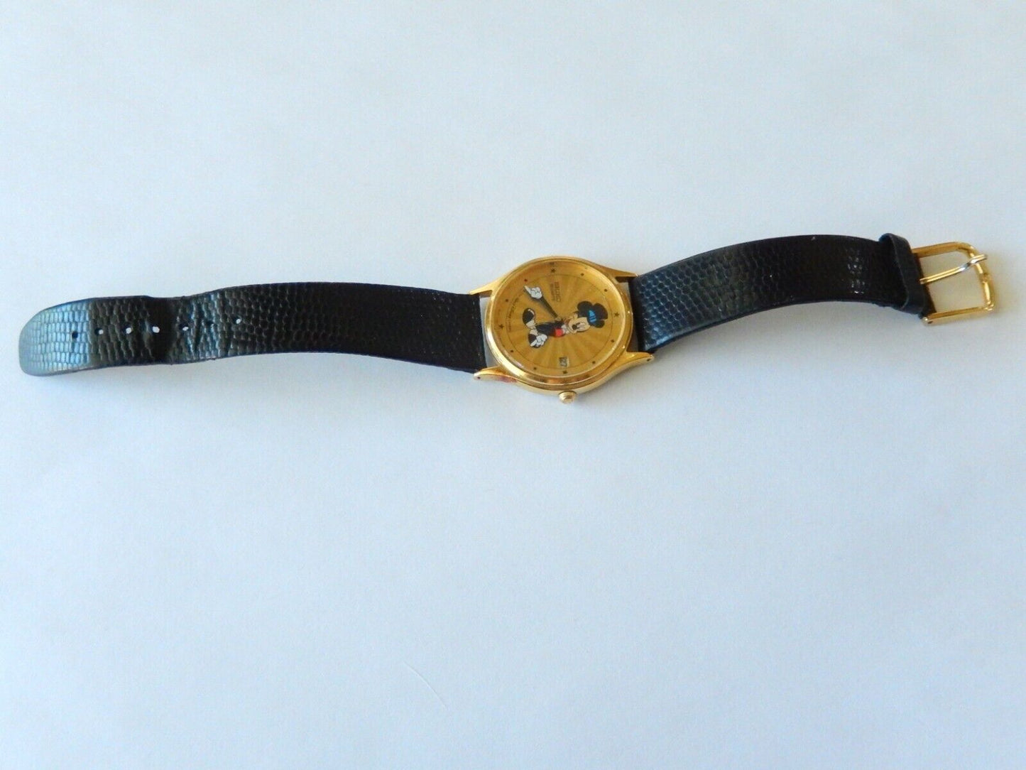 RARE SEIKO HOLLYWOOD MICKEY MOUSE 5Y228118 MENS GOLD SUNBURST 33mm WATCH