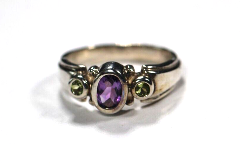 *VINTAGE*  Sterling Silver 925 Purple Amethyst & Peridot RING Size 5.25