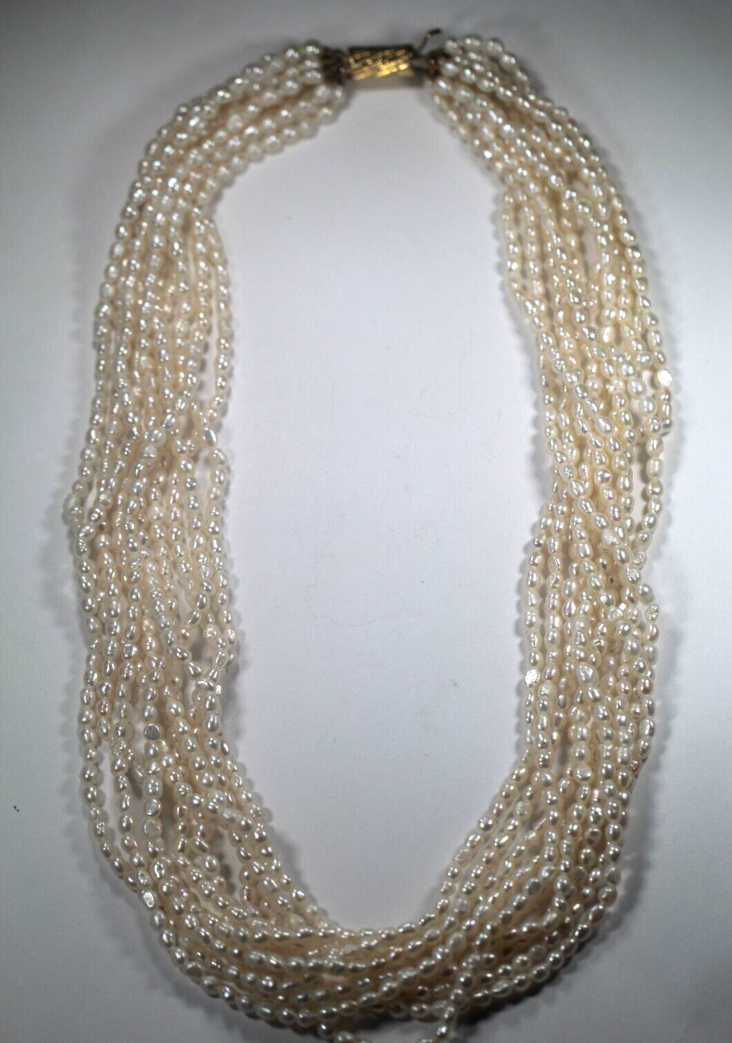 *VINTAGE* 18"  Ten 10 Strand Natural Real Baroque Rice Pearl Necklace