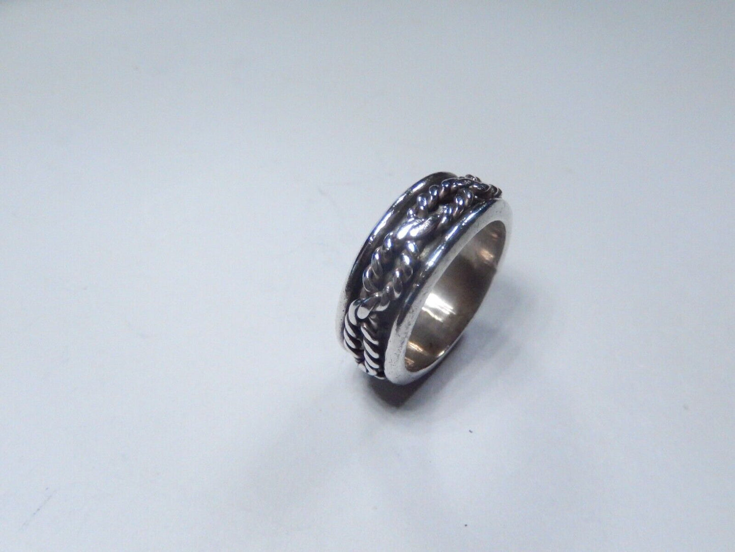 Rope Design Spinner Ring Southwest 8 mm Wide Band Sterling Silver Size 5.5