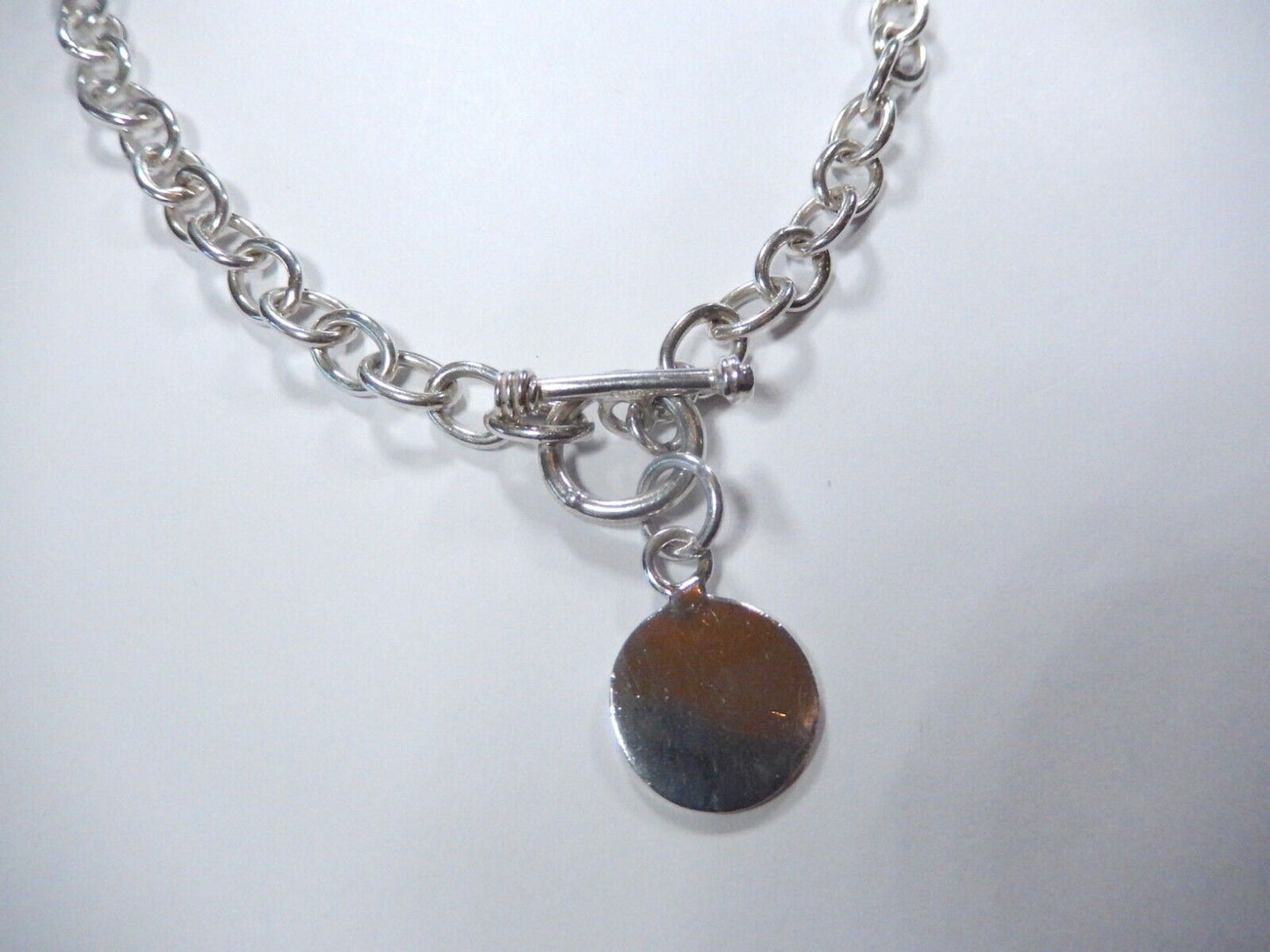*VINTAGE*  16" Sterling Silver Rolo Link Necklace with Toggle Clasp with  Disc