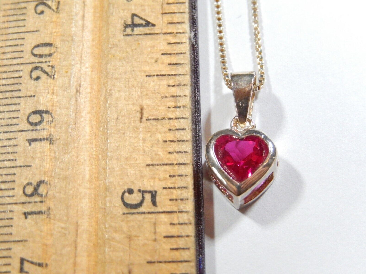Sterling Silver 100 CT Solitaire Heart Ruby Bezel Set Pendant  w18 925 Chain