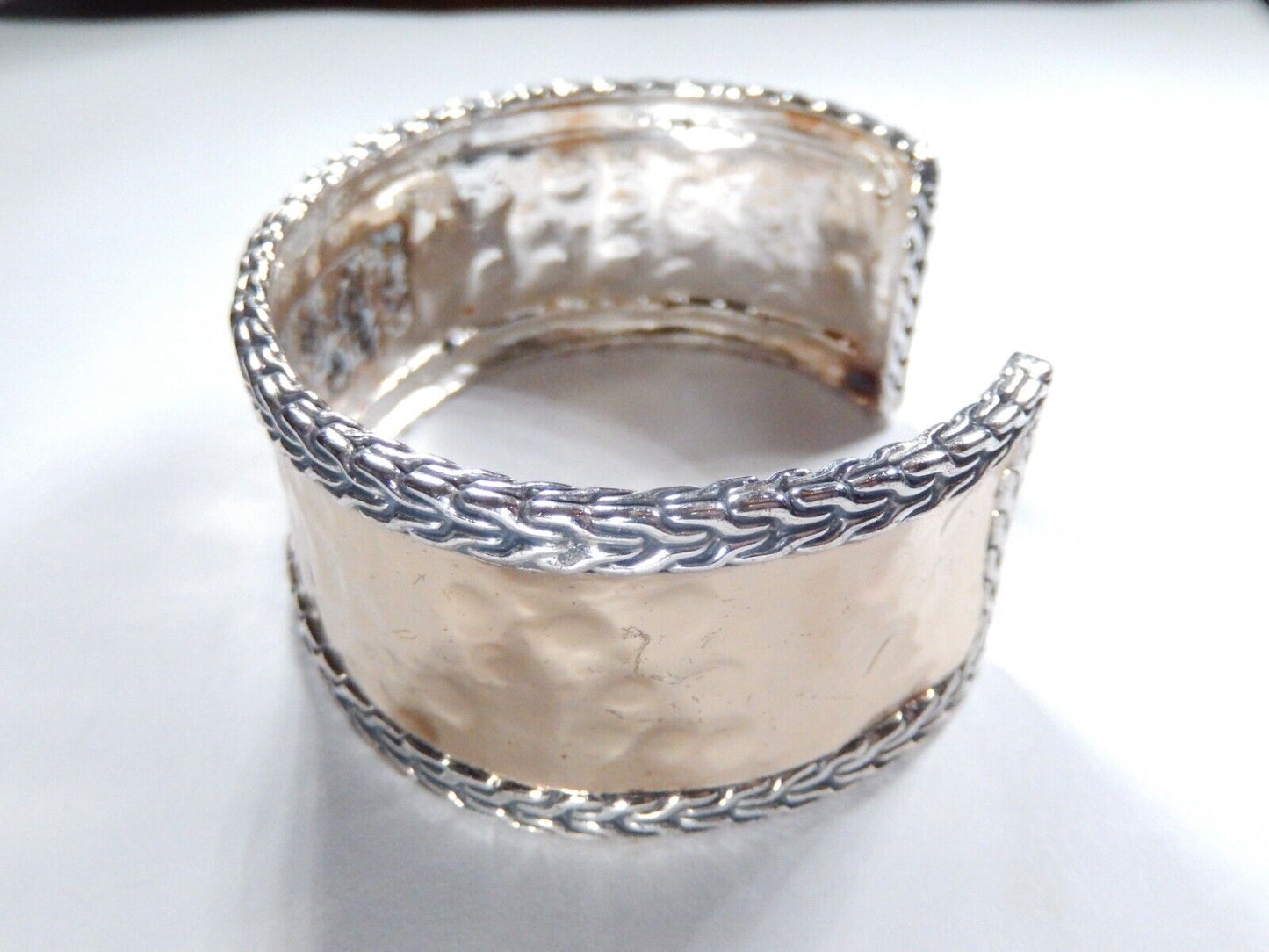 *VINTAGE*  Sterling Silver & Gold Vermeil Wide Cuff Hammered Cuff Bracelet
