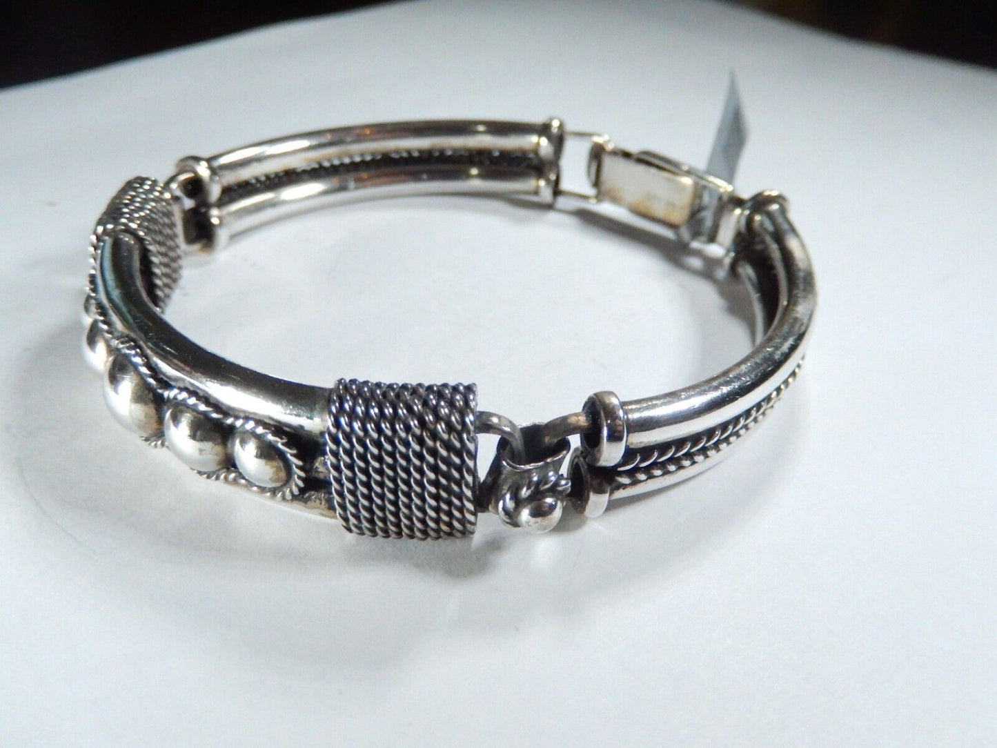*VINTAGE* -  Sterling Silver Artist "BA" Beaded Link Bracelet 8"L x 1/2"W-44gms