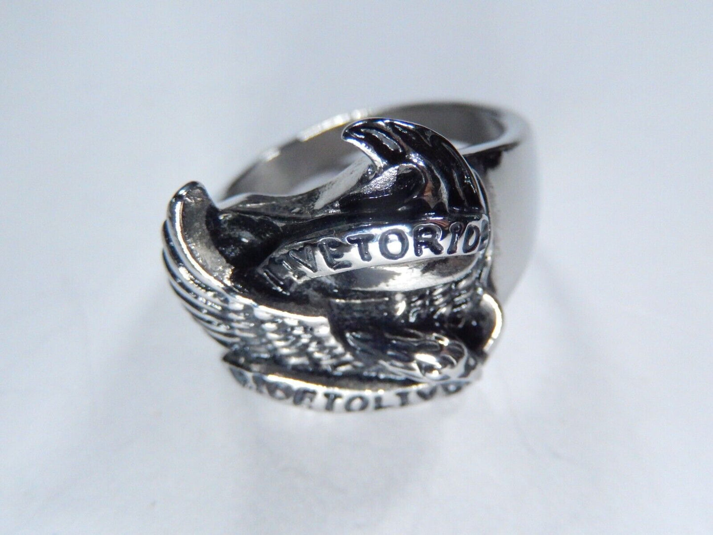 Stainless Steel Biker Eagle 'Live to Ride - Ride to Live' Ring Size 8