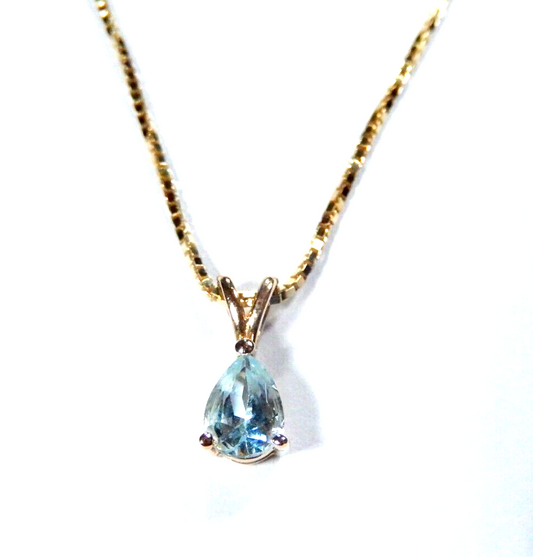 075Ct AQUAMARINE SOLITAIRE PENDANT NECKLACE 14K SOLID YELLOW GOLD w18 Chain