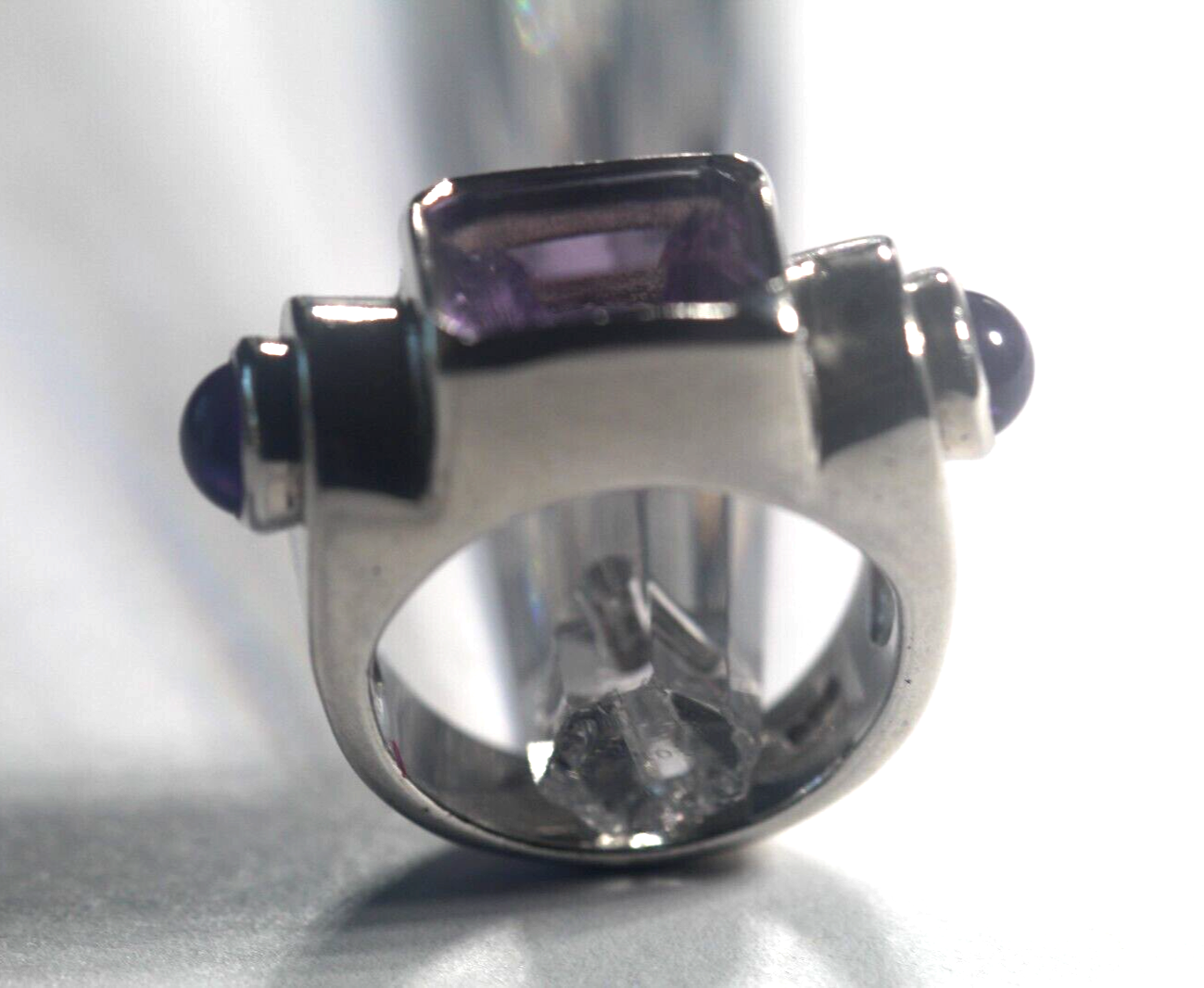 *VINTAGE* Sterling Silver Mid Century Modern Amethyst Gemstone Ring Size 5