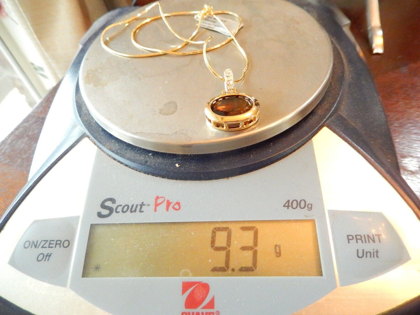 Gold Vermeil 17mm x 13mm Smoky Quartz  CZ Pendant w 18 Vermeil Smooth Chain