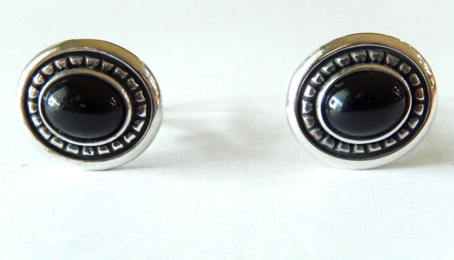 RETIRED JAMES AVERY Sterling Silver Black Onyx Oval Omega Back Earrings