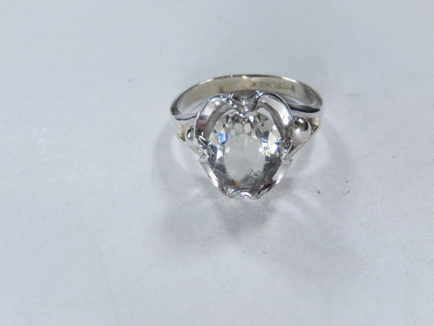 *VINTAGE* Rock Crystal Solitaire Sterling Silver Ring Size 5.25